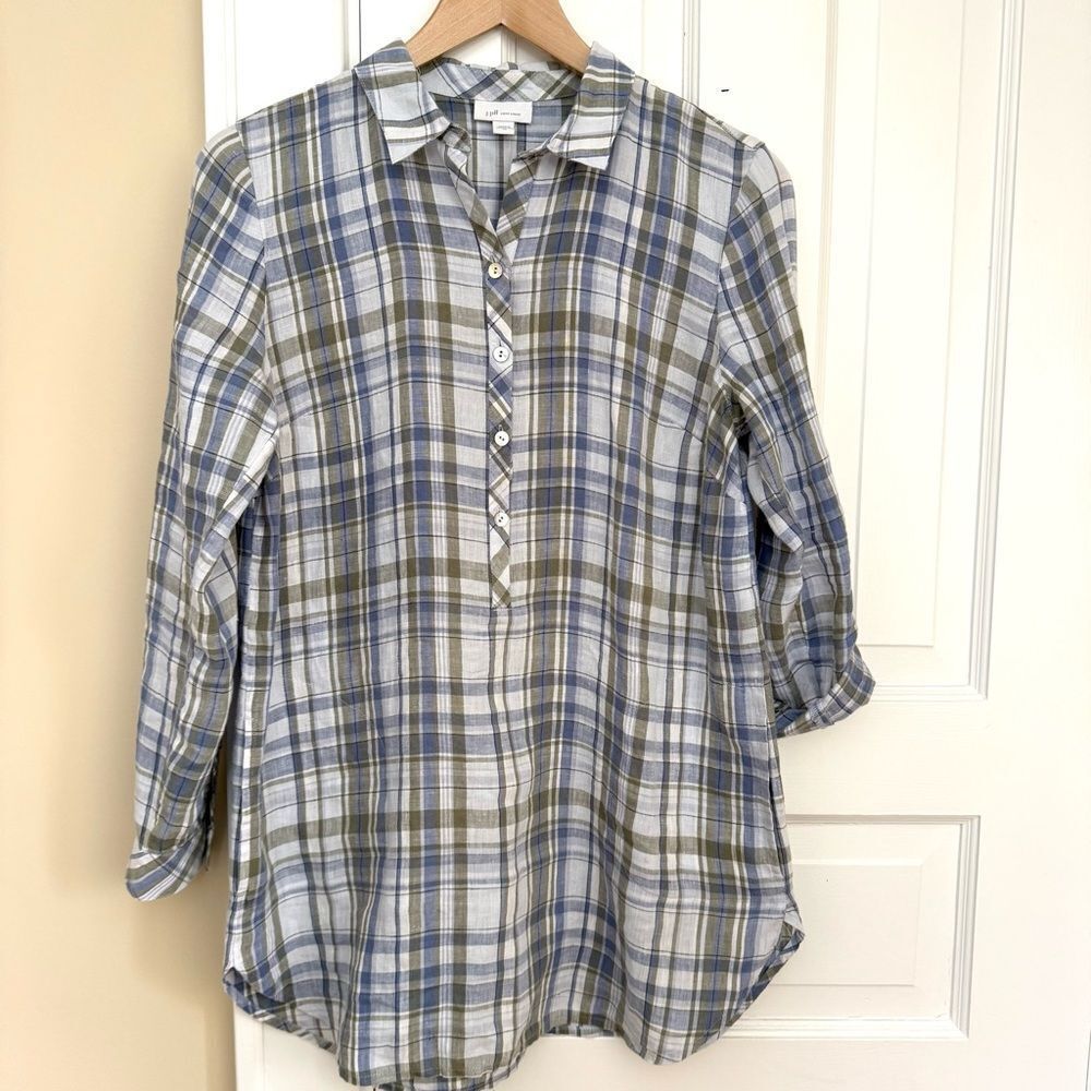 J. Jill Striped Linen Button-Up Tunic